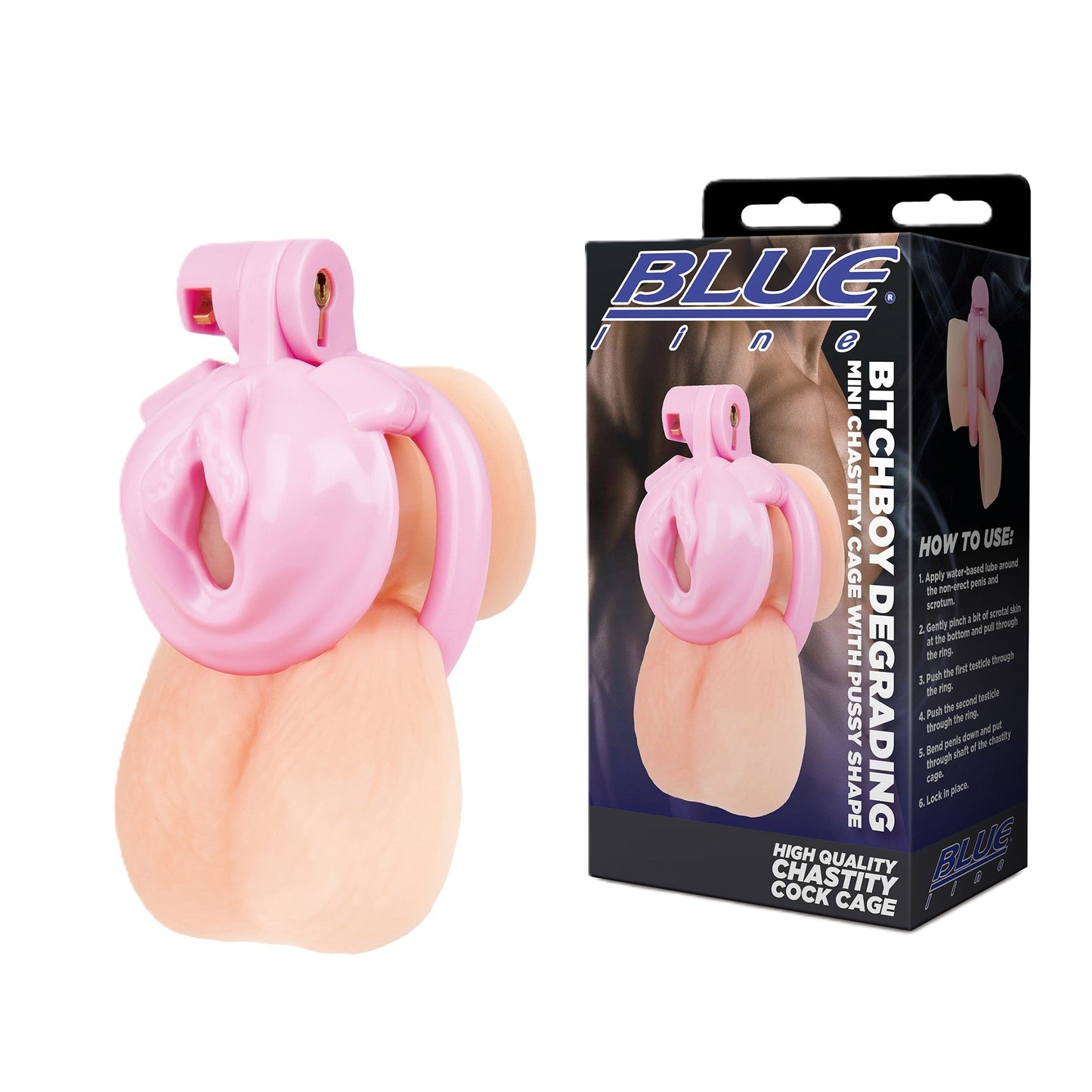 Blue Line Bitchboy Degrading Mini Chastity Cage – Lightweight Chastity Cage > Bondage Gear > Male Chastity - Tophatter Daily Deals
