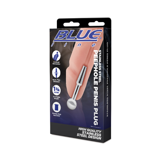 Blue Line Stainless Steel Peephole Penis Plug 1 3/4 Inch Length with Bulb Tip and Storage Bag > Sex Toys For Men > Sounding Rods - Tophatter Daily Deals