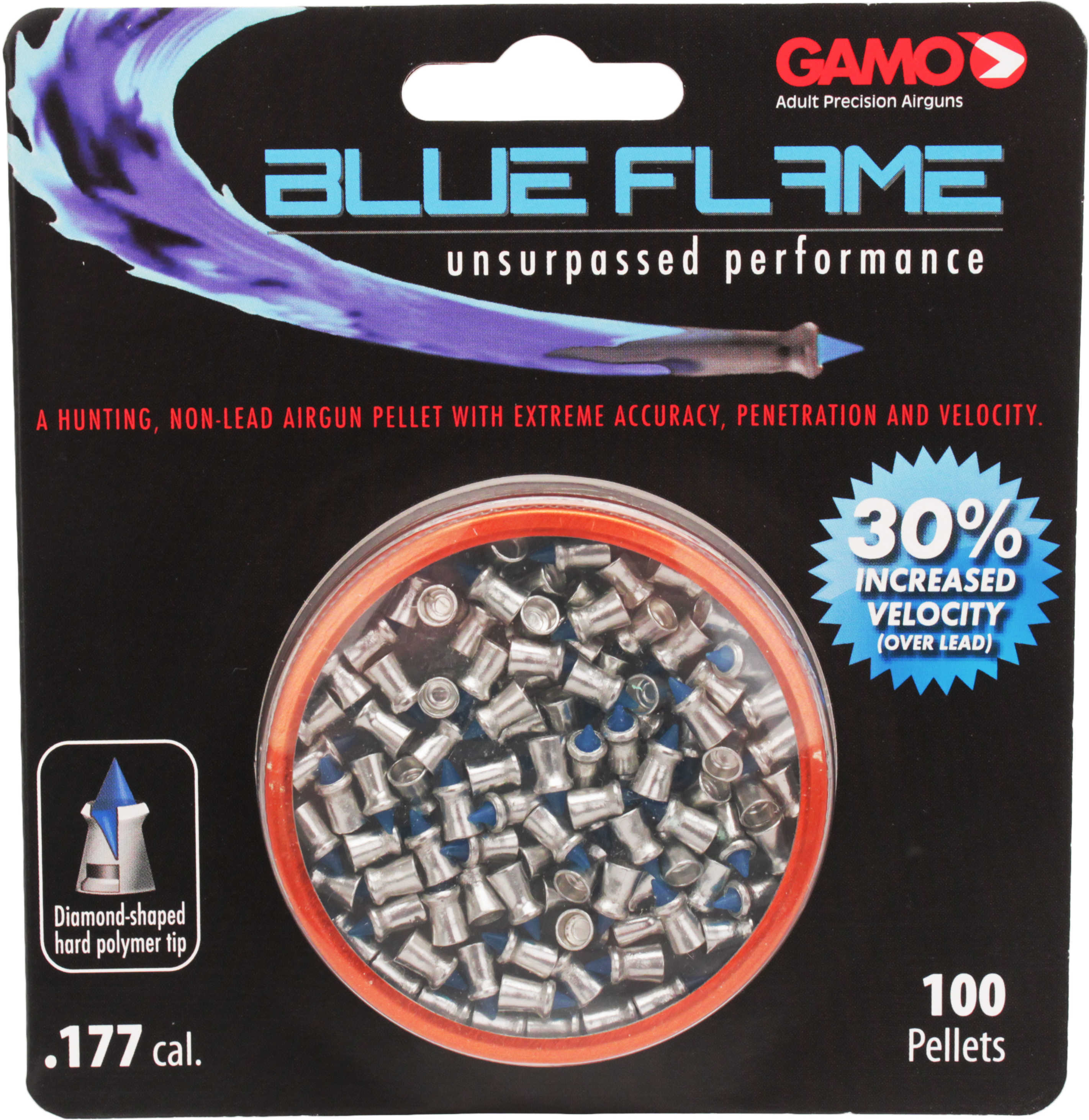 Gamo Blue Flame Pellets 177PEL Black Blister Card 100/Pack - Tophatter Daily Deals