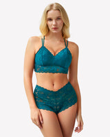2 Piece Lace Bra and Panty Set Blue Green Lingerie Sets-Bra Sets - Tophatter Daily Deals