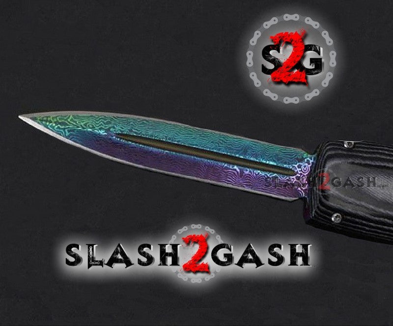 Automatic D/A Knife OTF Titanium Fade Damascus Finish Micarta Handle 440c Knife-OTF - Tophatter Daily Deals