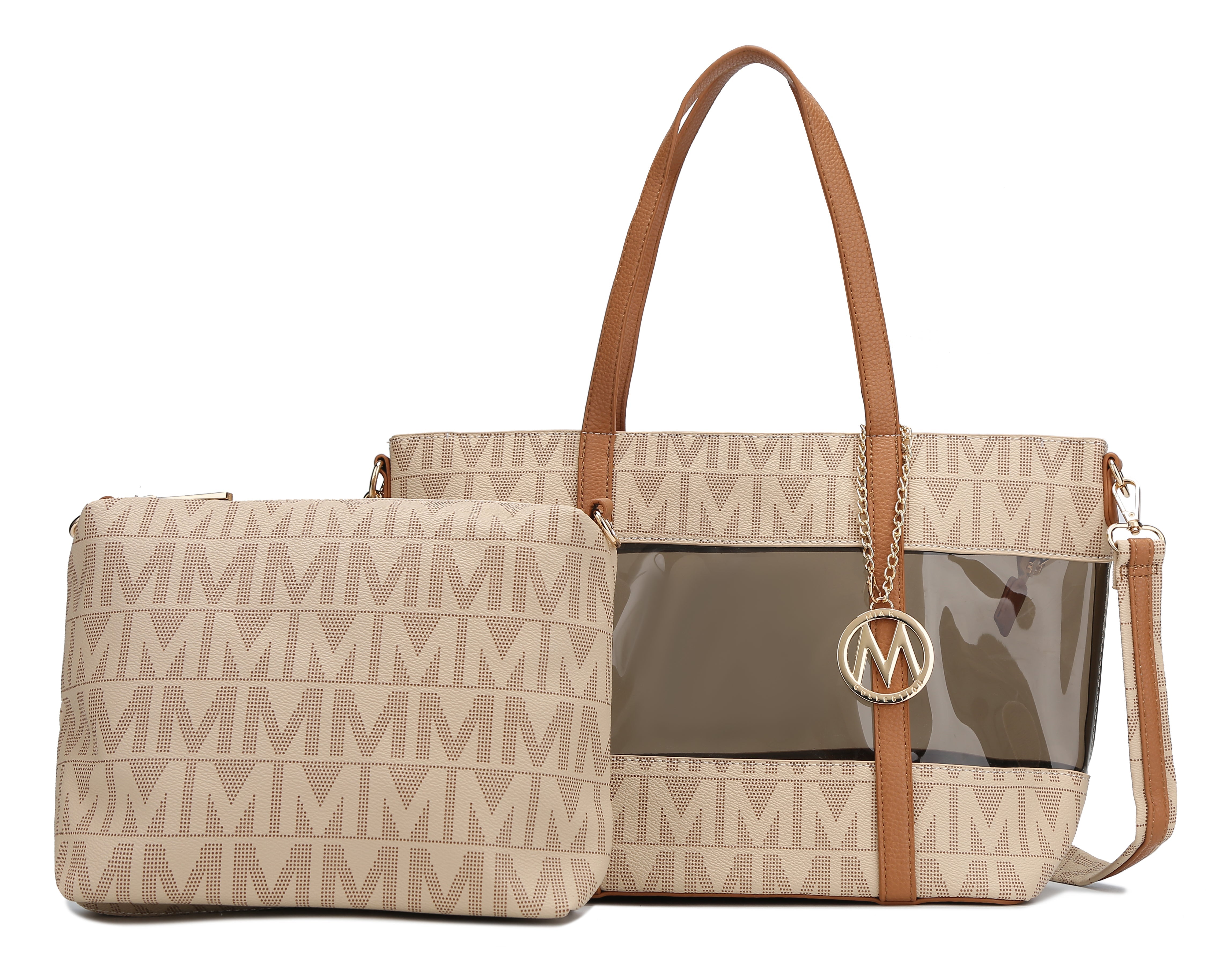 MKF Collection Women's Belinda Signature Tote Bag And Pouch Set Beige Bags - Tophatter Daily Deals