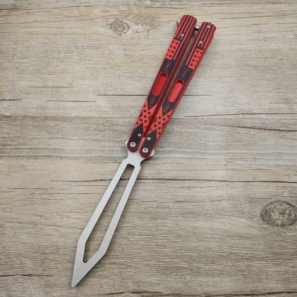 G10 Trainer Butterfly Knife Ball Bearings Practice Balisong - Adjustable Latch Red Flag pattern (no clip) Knife-Balisong - Tophatter Daily Deals