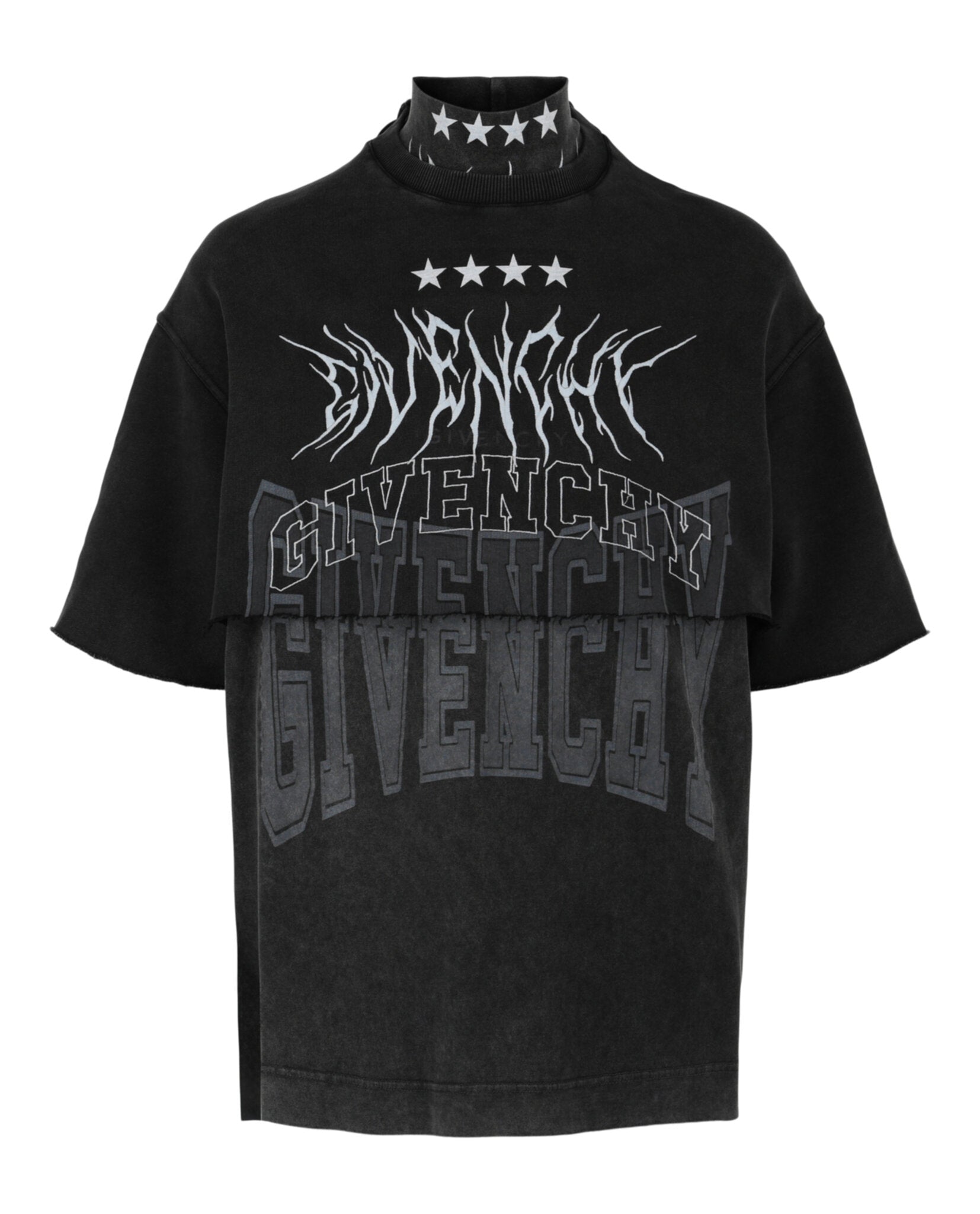 Givenchy Layered Graphic T-Shirt With Balaclava Grey T-Shirt - Tophatter Daily Deals