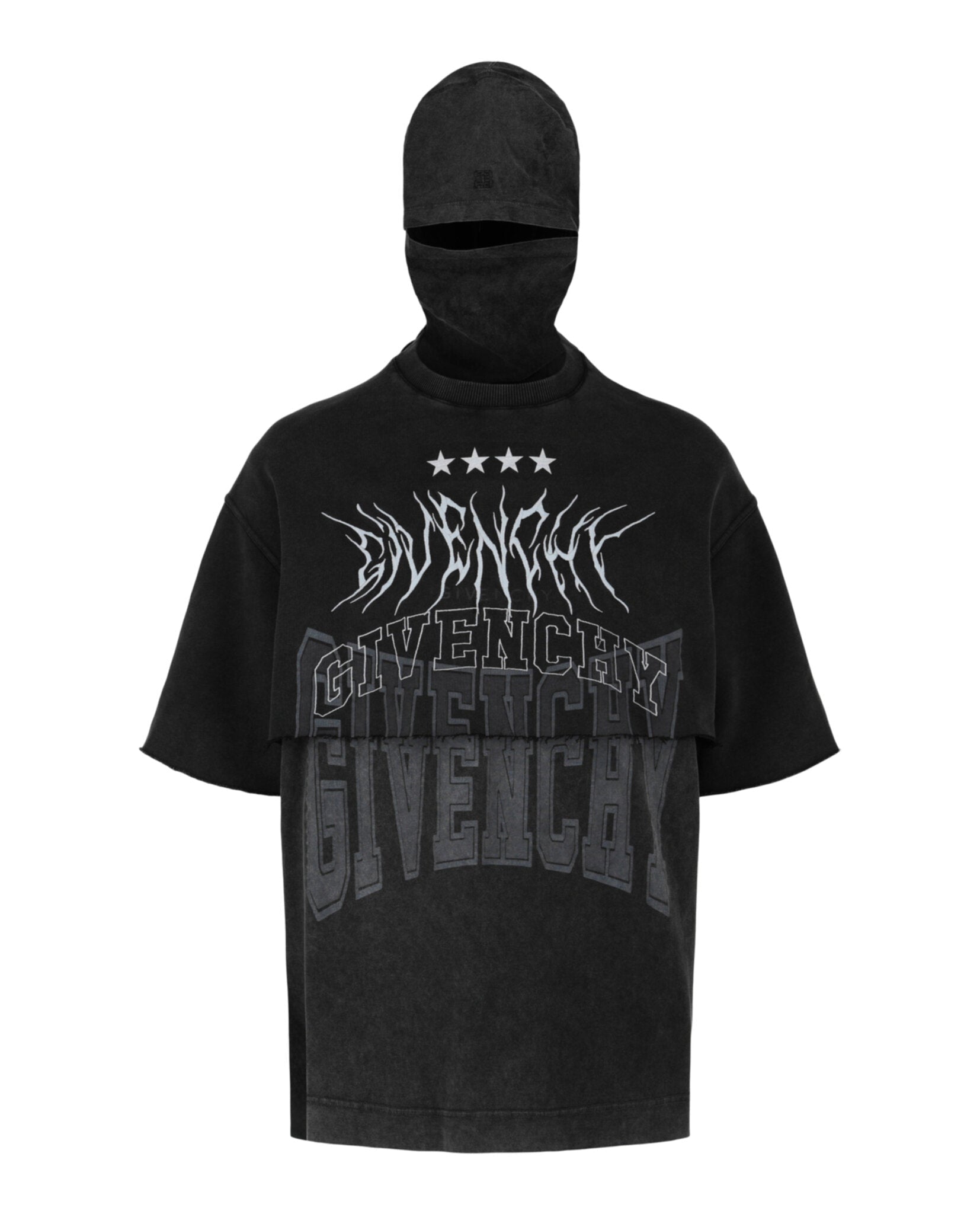 Givenchy Layered Graphic T-Shirt With Balaclava T-Shirt - Tophatter Daily Deals