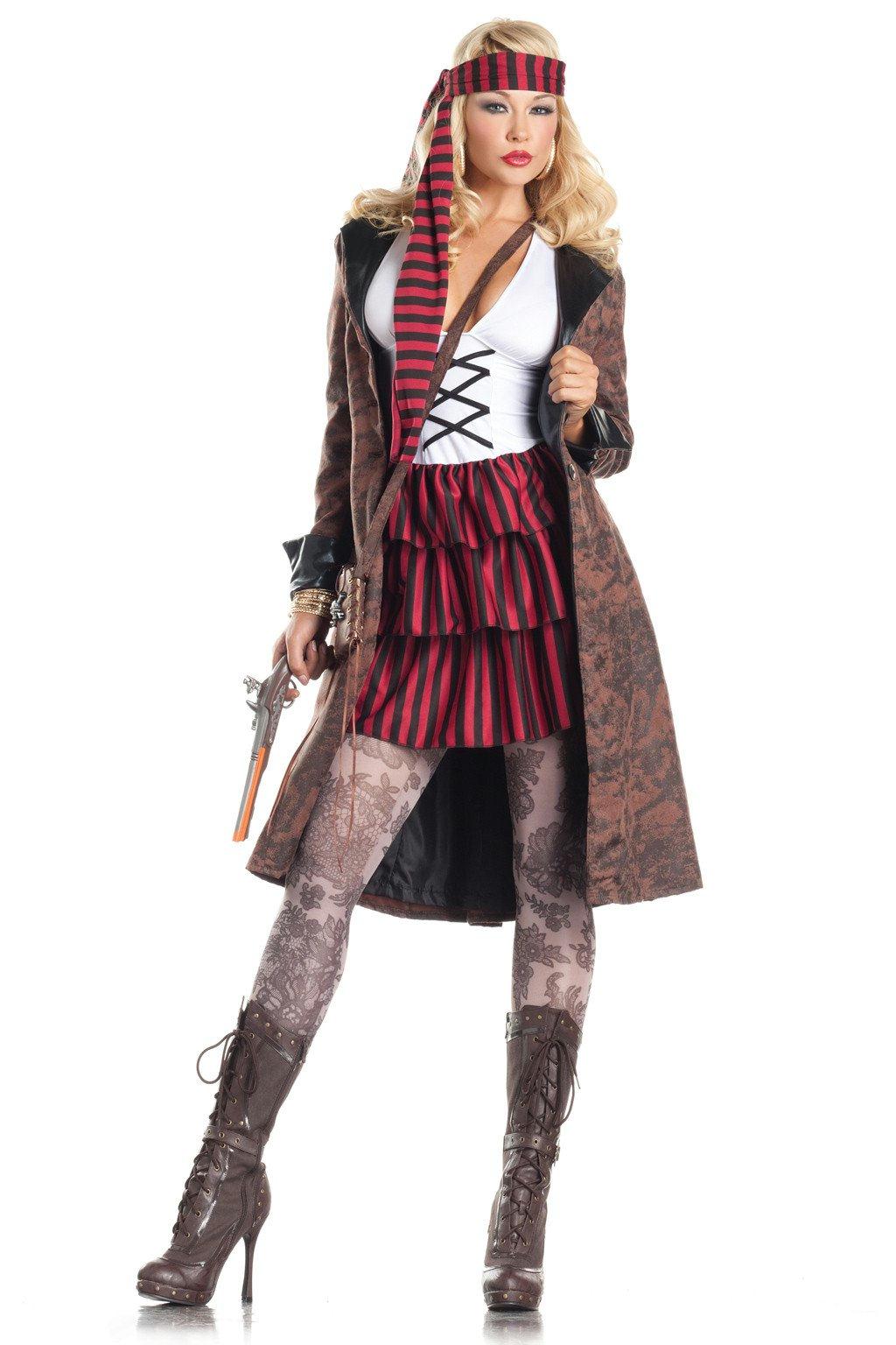 BW1283 3 Piece Provoative Pirate Brown White Red Female Costumes & Lingerie - Tophatter Daily Deals