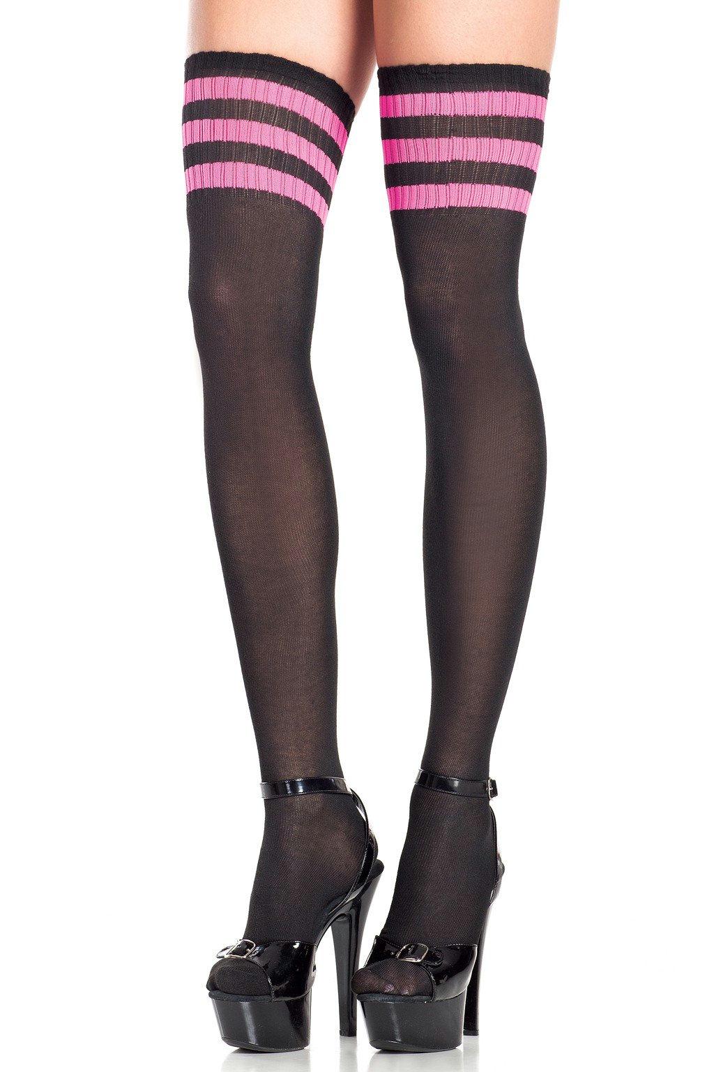 BW645HP Thigh Highs Black Hot Pink Female One Size Costumes & Lingerie - Tophatter Daily Deals