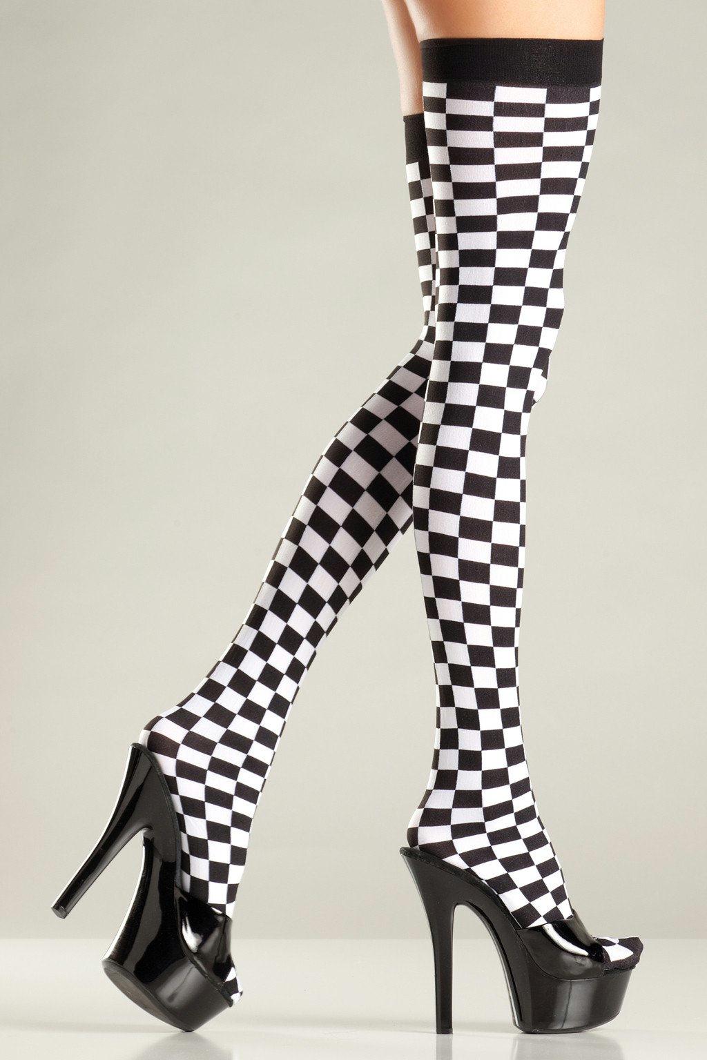 BW674 Thigh Highs Checkerboard Black White Female One Size Costumes & Lingerie - Tophatter Daily Deals
