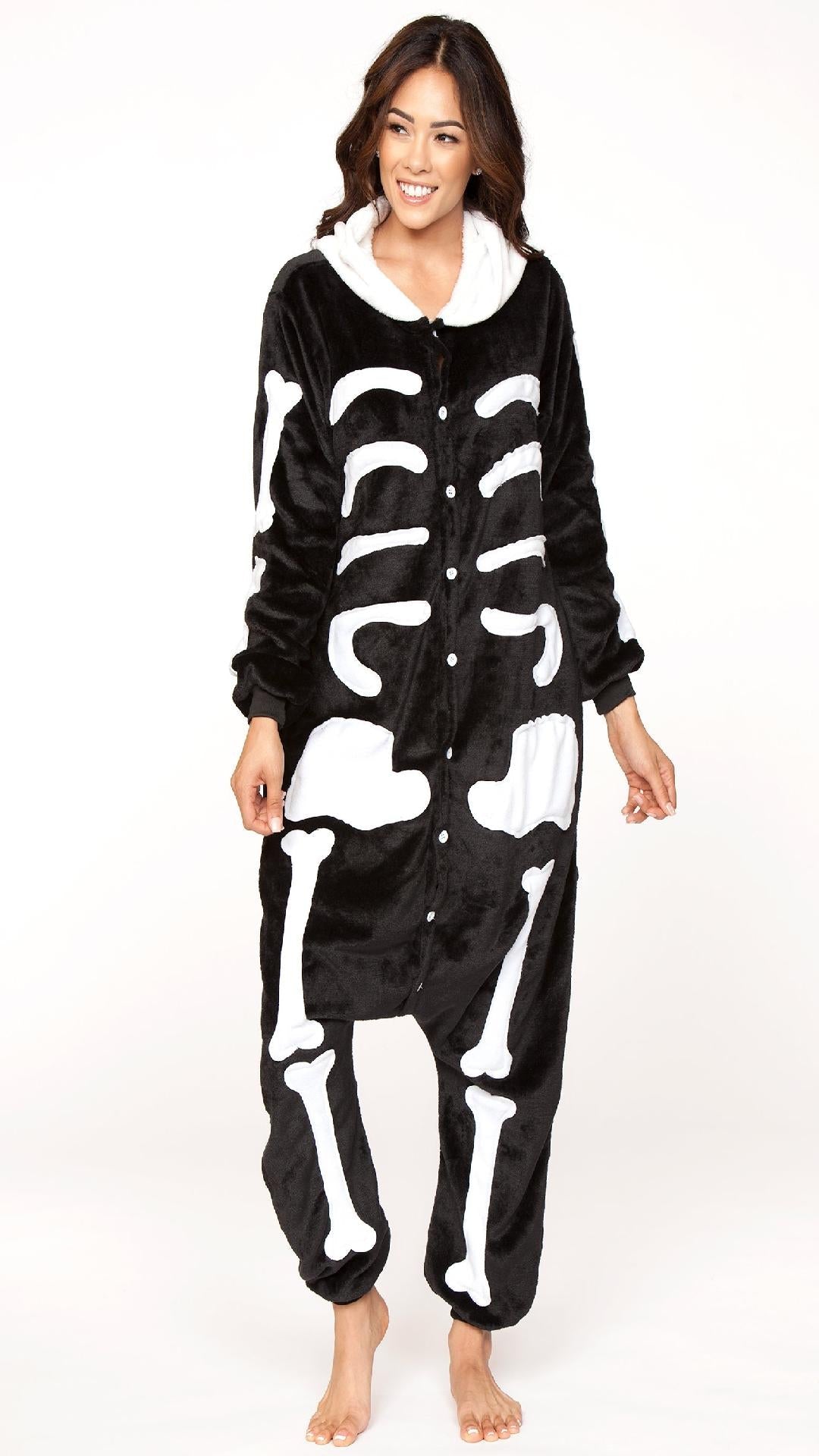 C1807 SKELETON Adult Onesie Black White Unisex Costumes & Lingerie - Tophatter Daily Deals