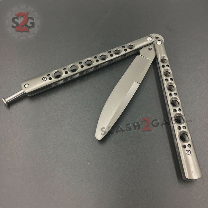 Butterfly Knife TRAINER Dull Balisong w/ Spring Latch - Rainbow Grey Knife-Balisong - Tophatter Daily Deals