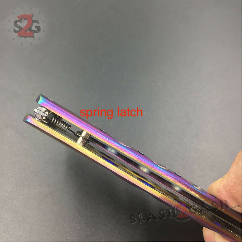 Butterfly Knife TRAINER Dull Balisong w/ Spring Latch - Rainbow Knife-Balisong - Tophatter Daily Deals