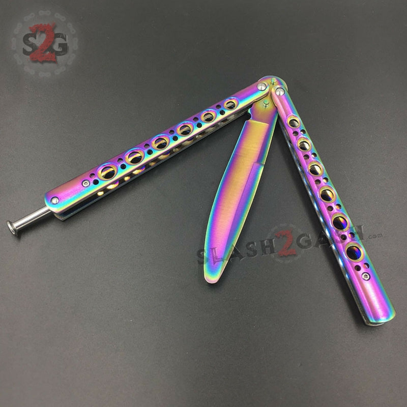 Butterfly Knife TRAINER Dull Balisong w/ Spring Latch - Rainbow Rainbow Knife-Balisong - Tophatter Daily Deals