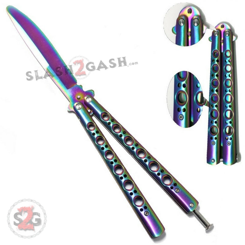 Butterfly Knife TRAINER Dull Balisong w/ Spring Latch - Rainbow Knife-Balisong - Tophatter Daily Deals
