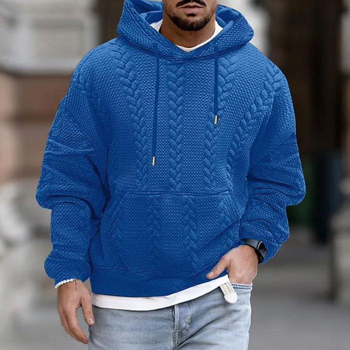 Warm Cozy Men’s Hooded Pullover - Cable Knit, Casual Wear Blue - Tophatter Daily Deals