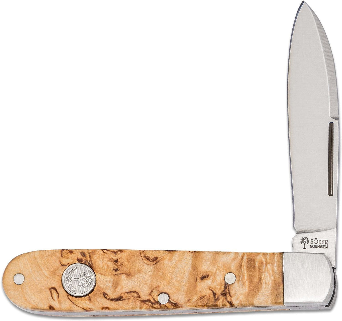 Boker Barlow Prime - Drop Point N690 Blade - Curly Birchwood Handles - 111942 Knives - Tophatter Daily Deals