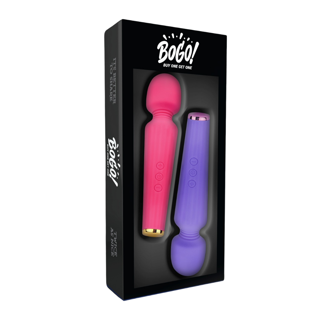 Bogo Wand Dual Pack Vibrators in Pink and Purple with Whisper Quiet Motor > Sex Toys > Massage Wands - Tophatter Daily Deals