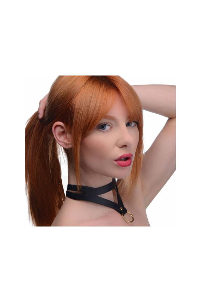 XR Brands - Master Series - Bondage Baddie Collar with O-Ring- Black/Gold BDSM - Tophatter Daily Deals