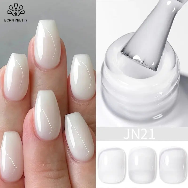 BORN PRETTY Milky White Jelly Nude Gel Nail Polish 10ml White Translucent Soak Off Gel Vernis Semi Permanent Need UV Light Cure - Tophatter Daily Deals