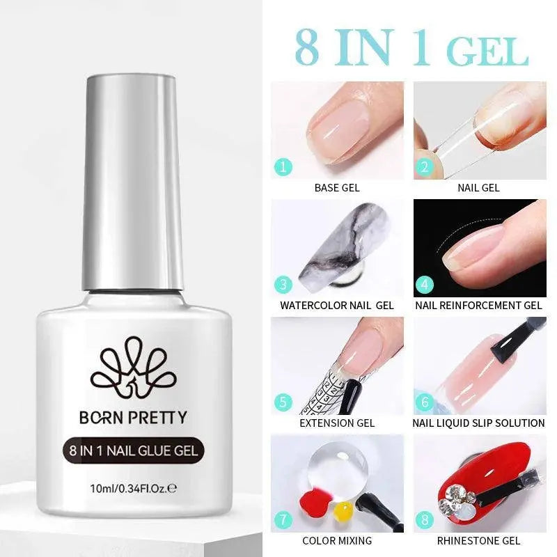 BORN PRETTY Milky White Jelly Nude Gel Nail Polish 10ml White Translucent Soak Off Gel Vernis Semi Permanent Need UV Light Cure 8IN1 Nail Glue - Tophatter Daily Deals