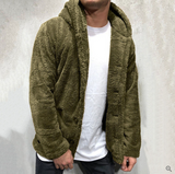Warm Mens Fleece Pullover - Hooded Button Front, Sherpa Green - Tophatter Daily Deals