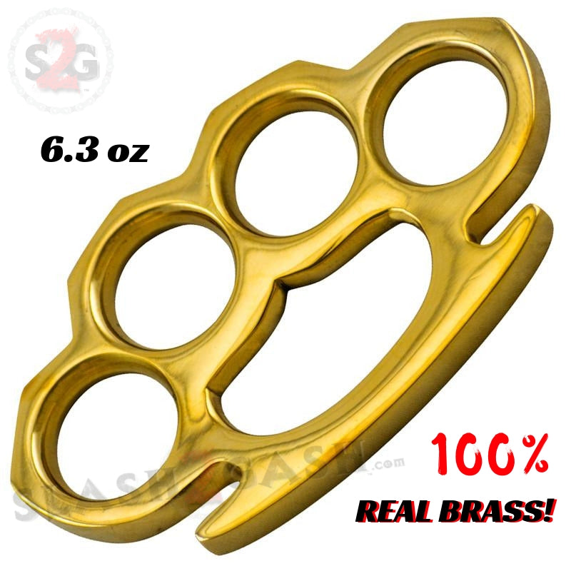 100% Real Brass Knuckles - 6.3 oz Solid Brass Paperweight Belt Buckle - Tophatter Daily Deals