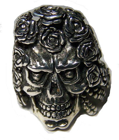 SKULL HEAD WITH ROSE HAIR BIKER RING - Tophatter Daily Deals