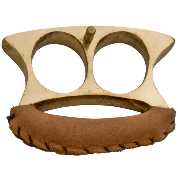 100% Real Brass Knuckle Duster, Leather Padding, 2 Finger Collectible Weapons - Tophatter Daily Deals