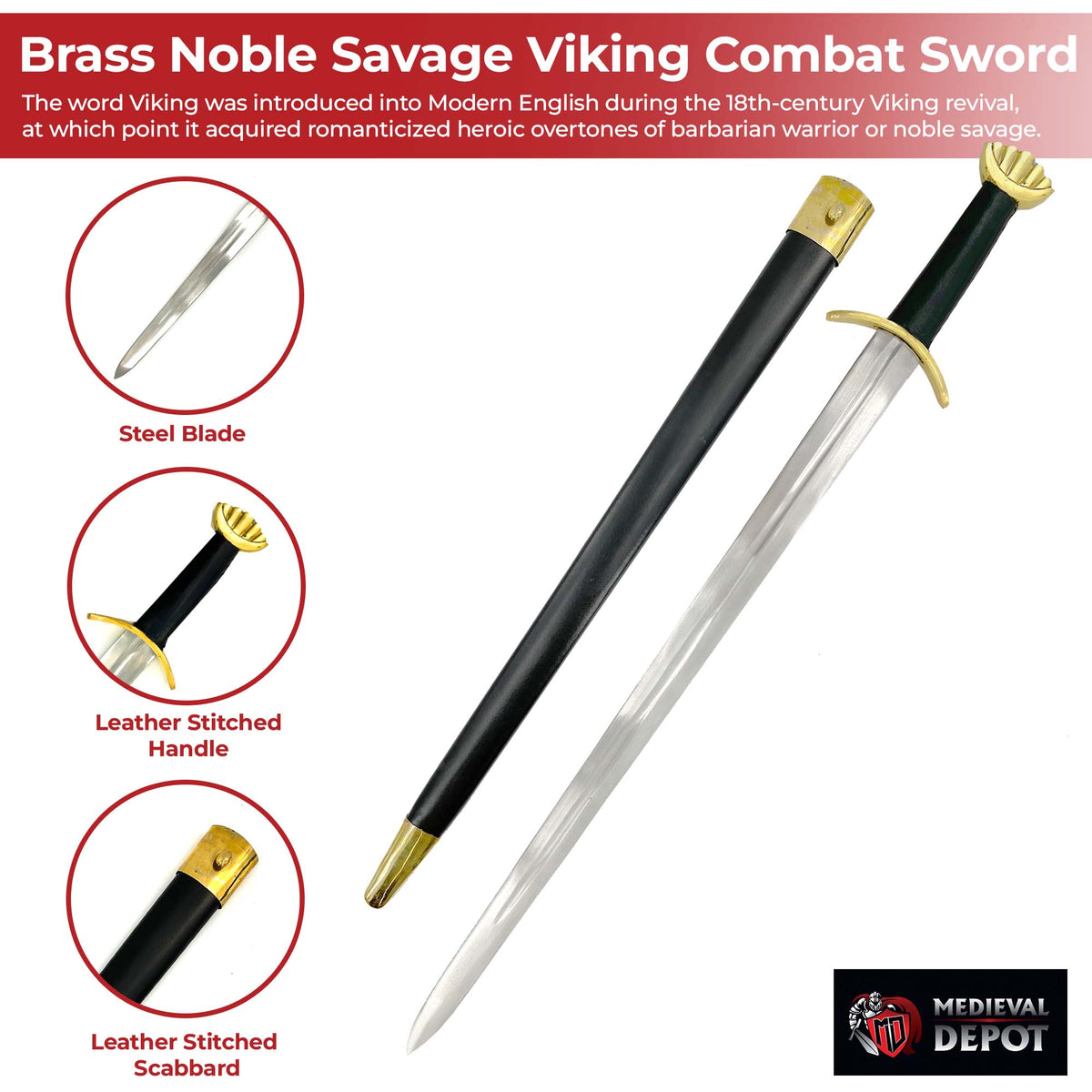 Brass Noble Savage Viking Combat Sword swords - Tophatter Daily Deals