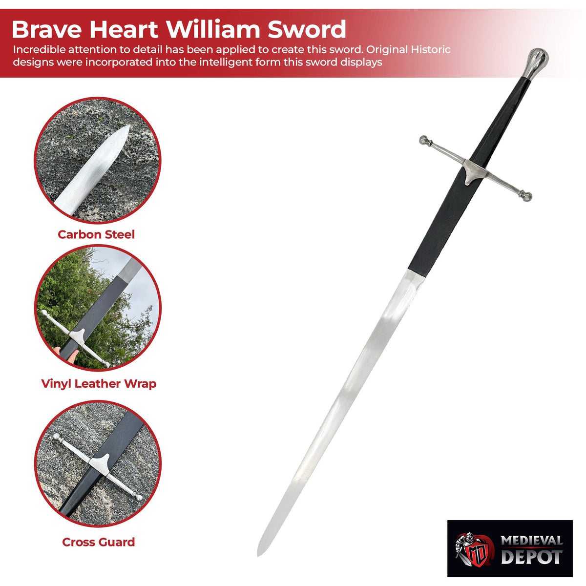 Brave Heart William Wallace Two-Handed Claymore Sword historical period - Tophatter Daily Deals