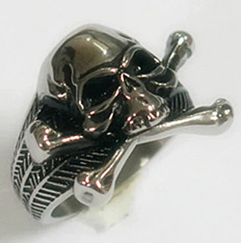 SKULL AND CROSS BONES STAINLESS STEEL BIKER RING - Tophatter Daily Deals