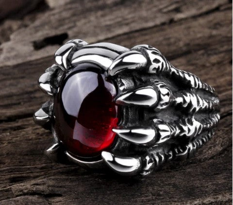 RED JEWEL CLAW METAL BIKER RING - Tophatter Daily Deals