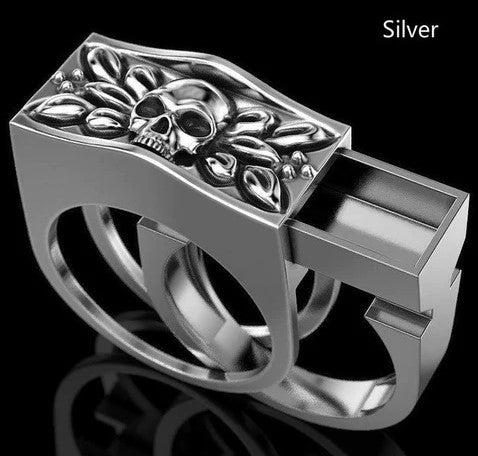 SILVER HIDDEN COMPARTMENT SKULL METAL BIKER RING - Tophatter Daily Deals