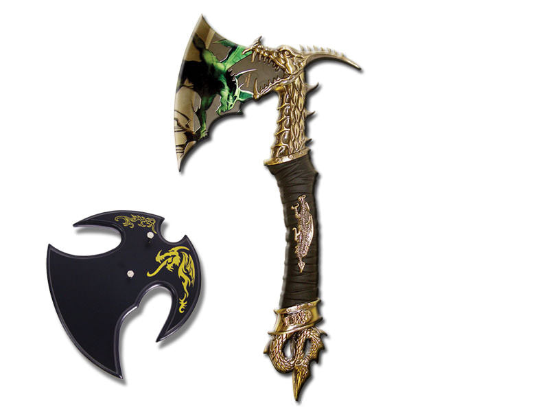Fantasy Dragon Axe With Wooden Plaque Collectible Weapons - Tophatter Daily Deals