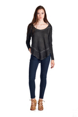 Women's Long Sleeve Hooded Vintage Wash Top Black 82 Tops - Tophatter Daily Deals