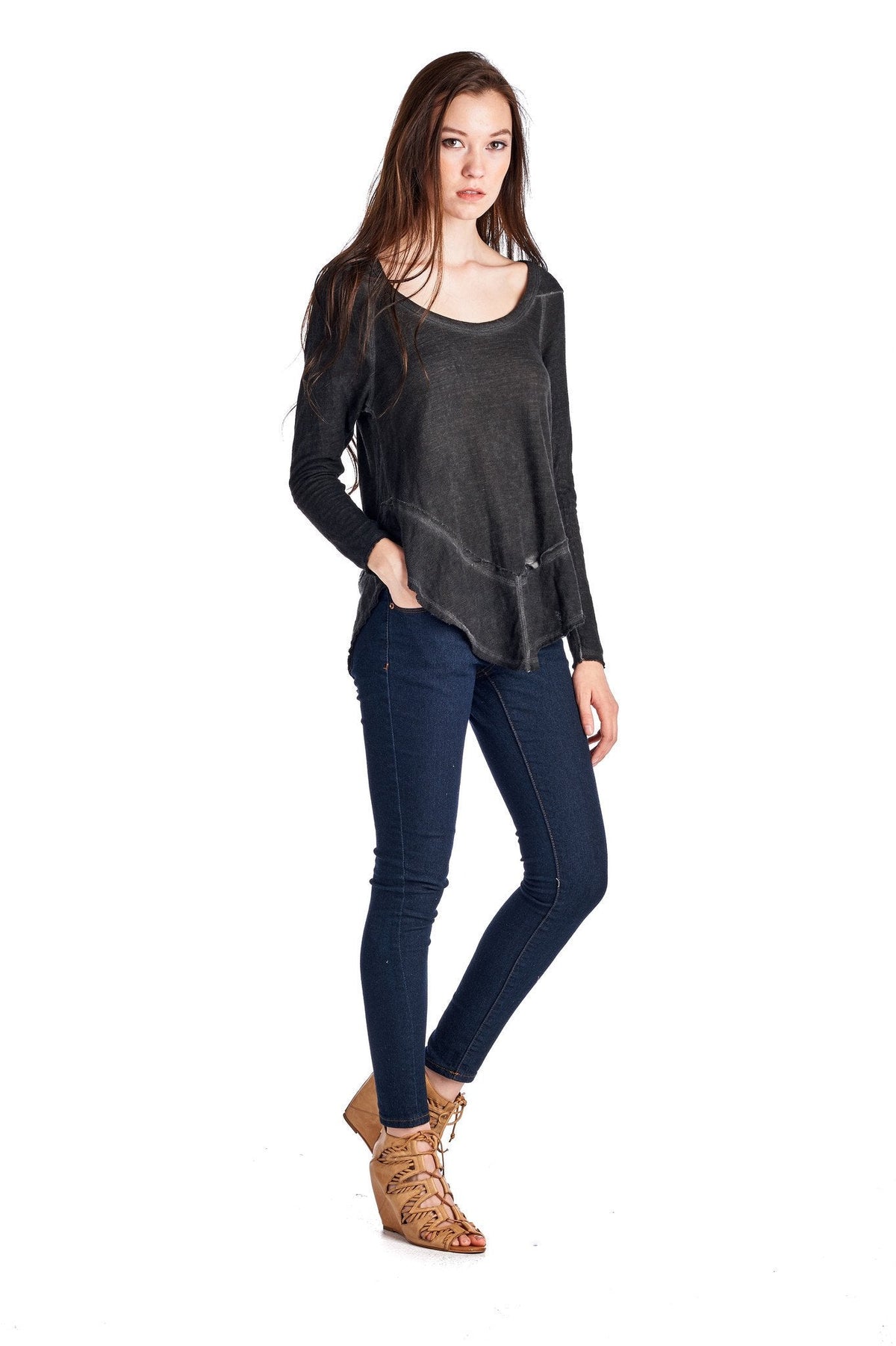 Women's Long Sleeve Hooded Vintage Wash Top Tops - Tophatter Daily Deals