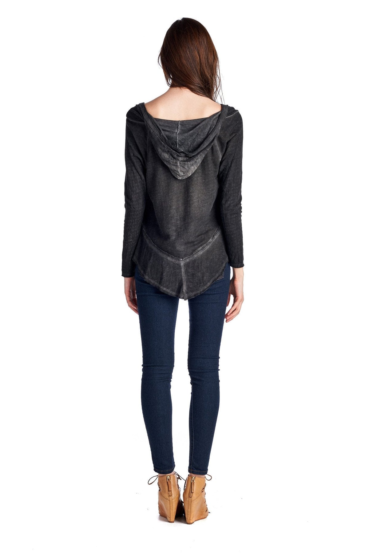 Women's Long Sleeve Hooded Vintage Wash Top Tops - Tophatter Daily Deals