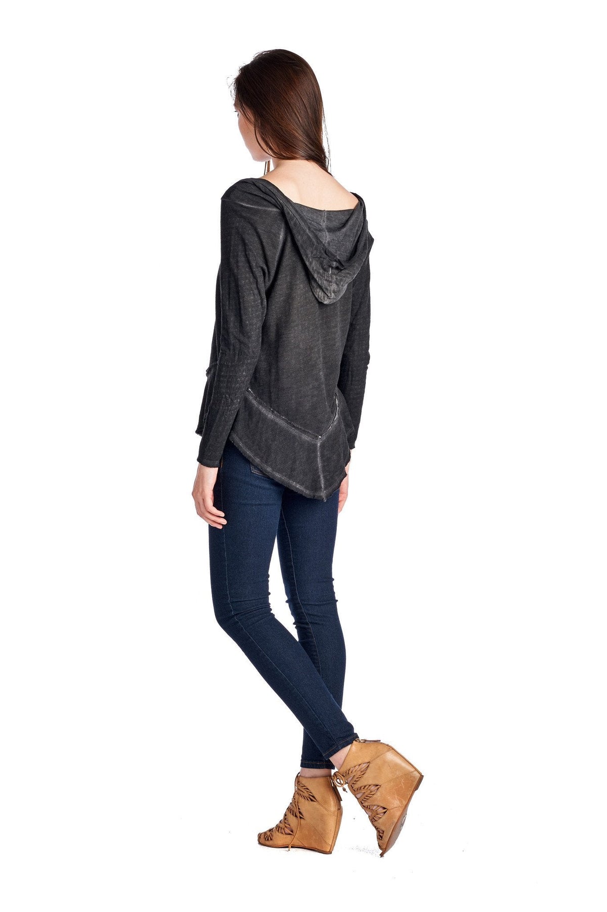 Women's Long Sleeve Hooded Vintage Wash Top Tops - Tophatter Daily Deals