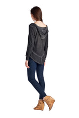 Women's Long Sleeve Hooded Vintage Wash Top Tops - Tophatter Daily Deals