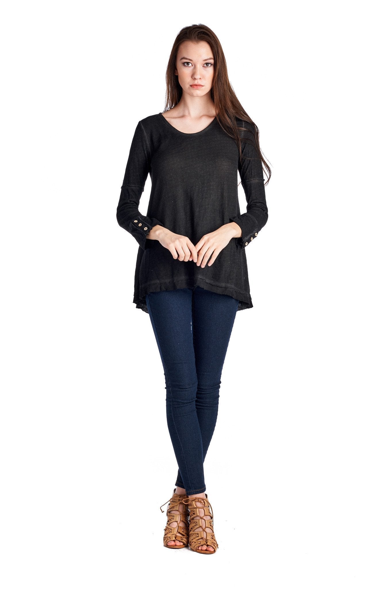 Women's Black Cuff-Accent Hi-Low Top Tops - Tophatter Daily Deals