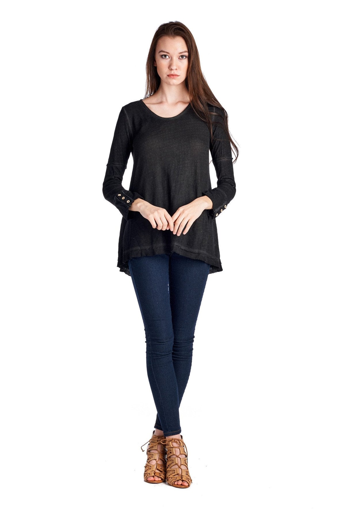 Women's Black Cuff-Accent Hi-Low Top Tops - Tophatter Daily Deals