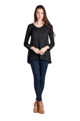 Women's Black Cuff-Accent Hi-Low Top Tops - Tophatter Daily Deals