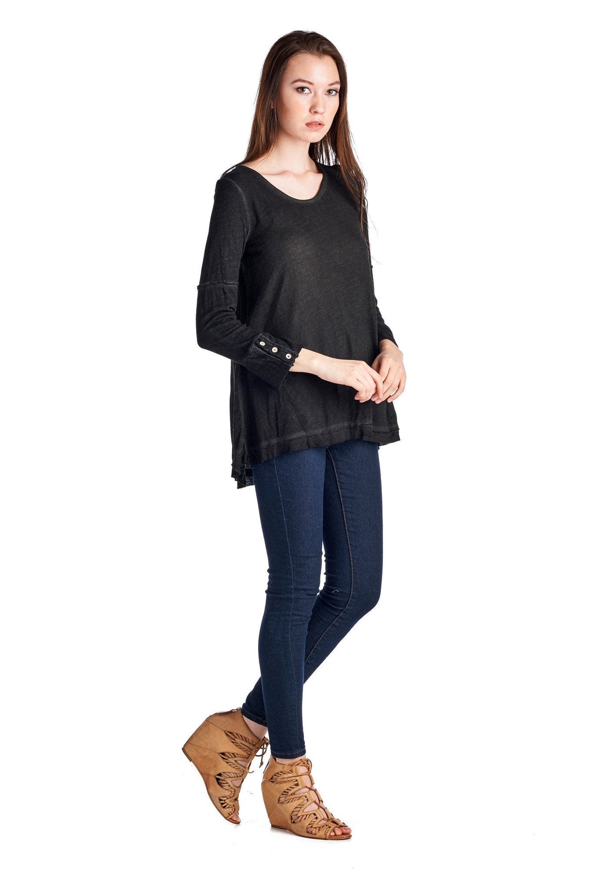 Women's Black Cuff-Accent Hi-Low Top Tops - Tophatter Daily Deals