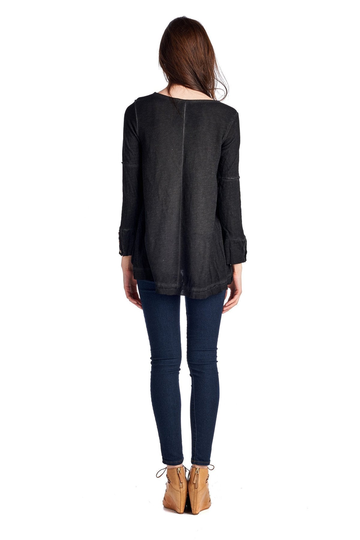 Women's Black Cuff-Accent Hi-Low Top Tops - Tophatter Daily Deals