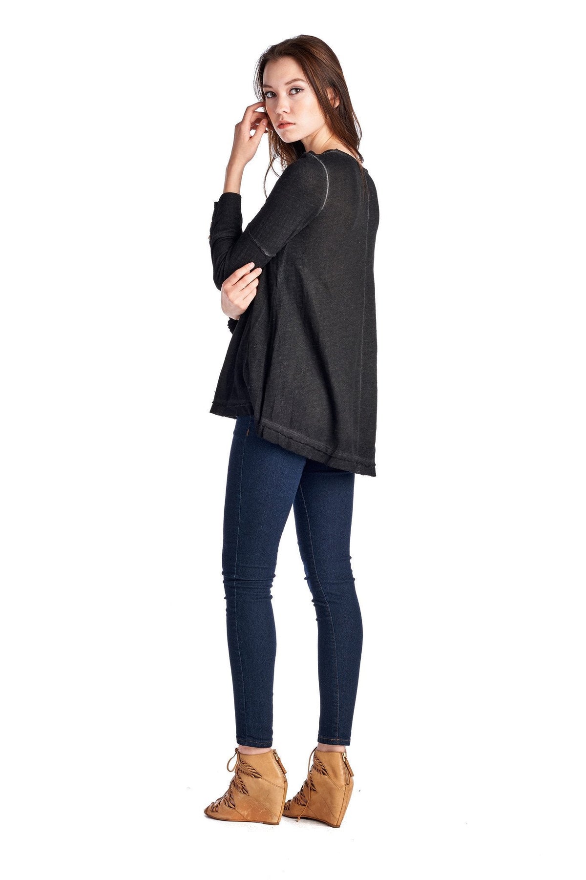 Women's Black Cuff-Accent Hi-Low Top Tops - Tophatter Daily Deals