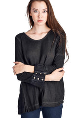 Women's Black Cuff-Accent Hi-Low Top Black 86 Tops - Tophatter Daily Deals