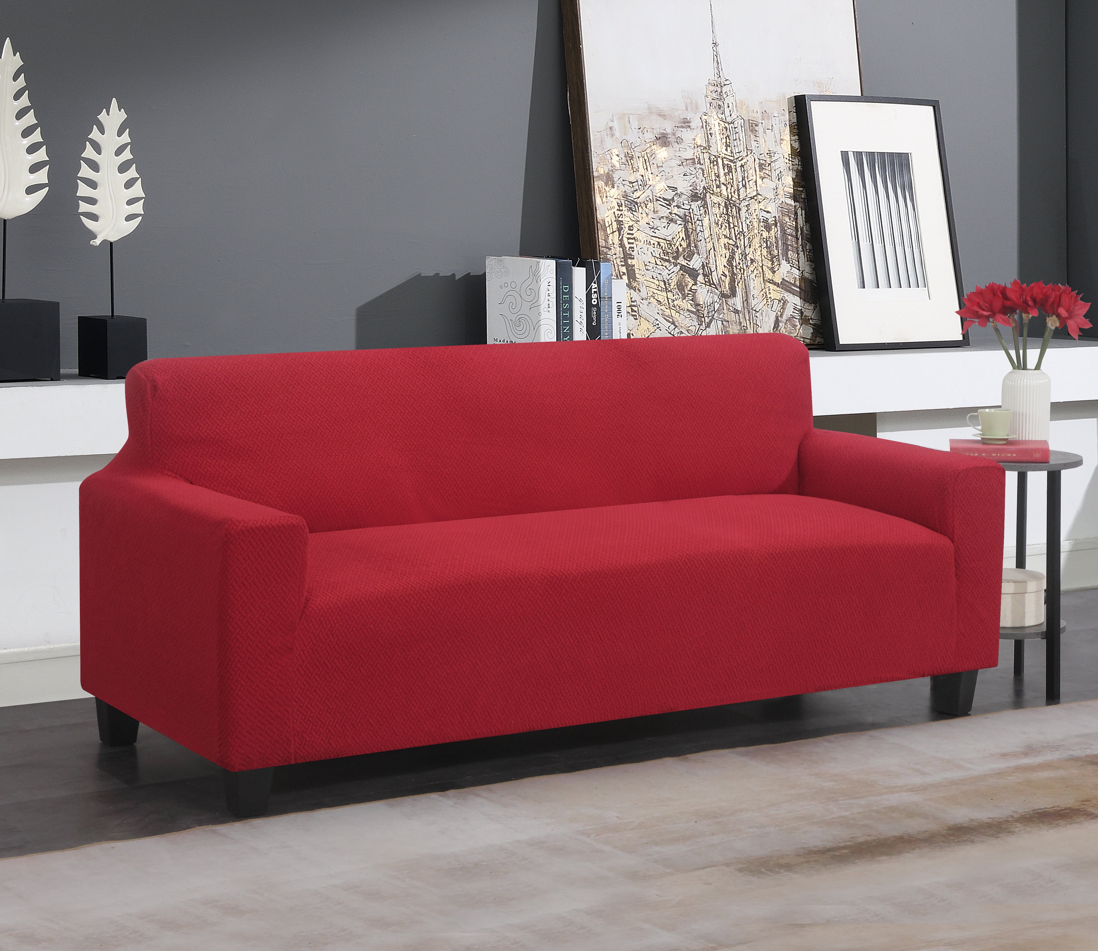 J&V Textiles Super Stretch Couch Slip Cover - Sofa, Love Seat and Chair Sizes Red Sofa Slip Covers - Tophatter Daily Deals