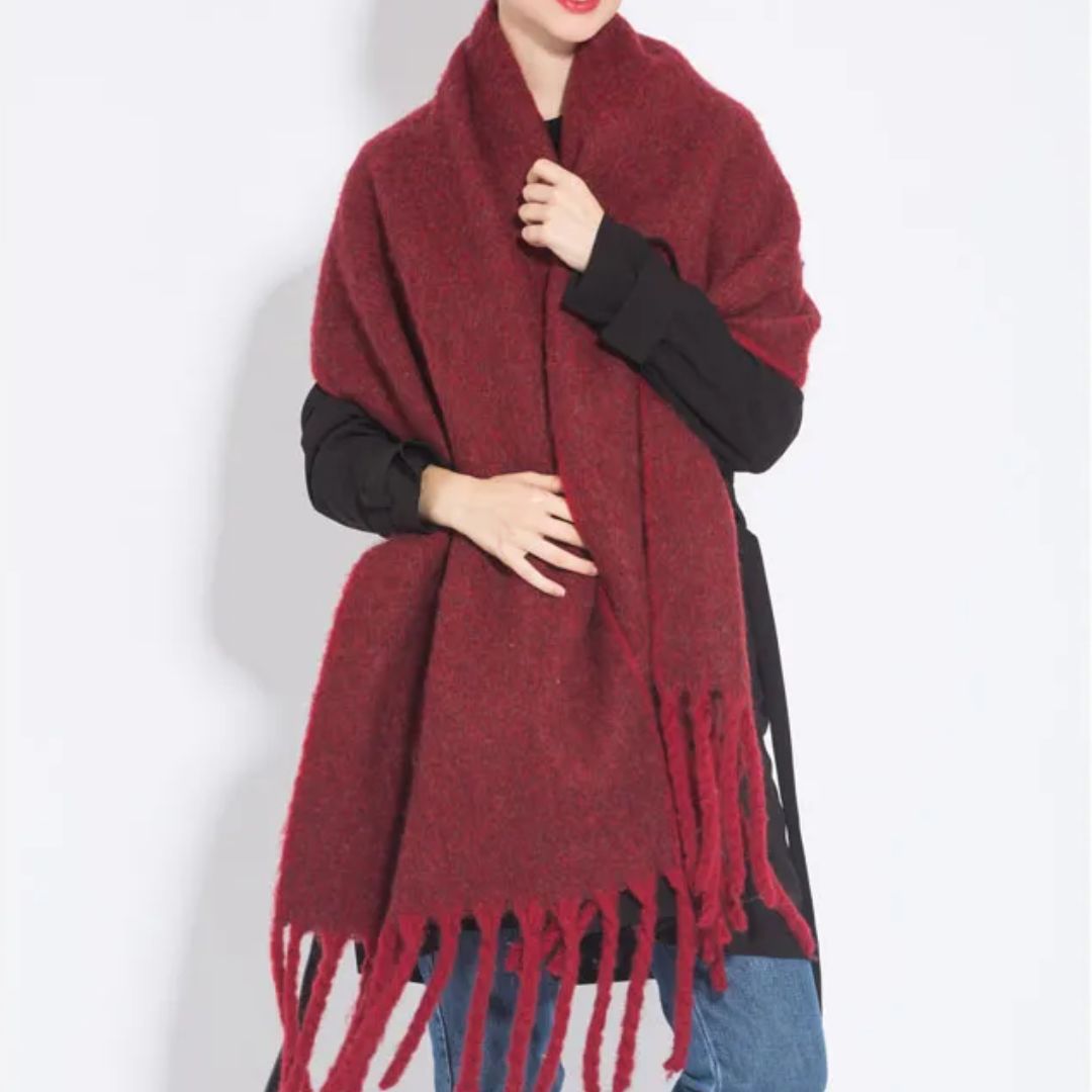 Oversized Women Scarf - Long Fringed Fluffy Wool Winter BORDEAUX - Tophatter Daily Deals