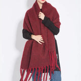 Oversized Women Scarf - Long Fringed Fluffy Wool Winter BORDEAUX - Tophatter Daily Deals