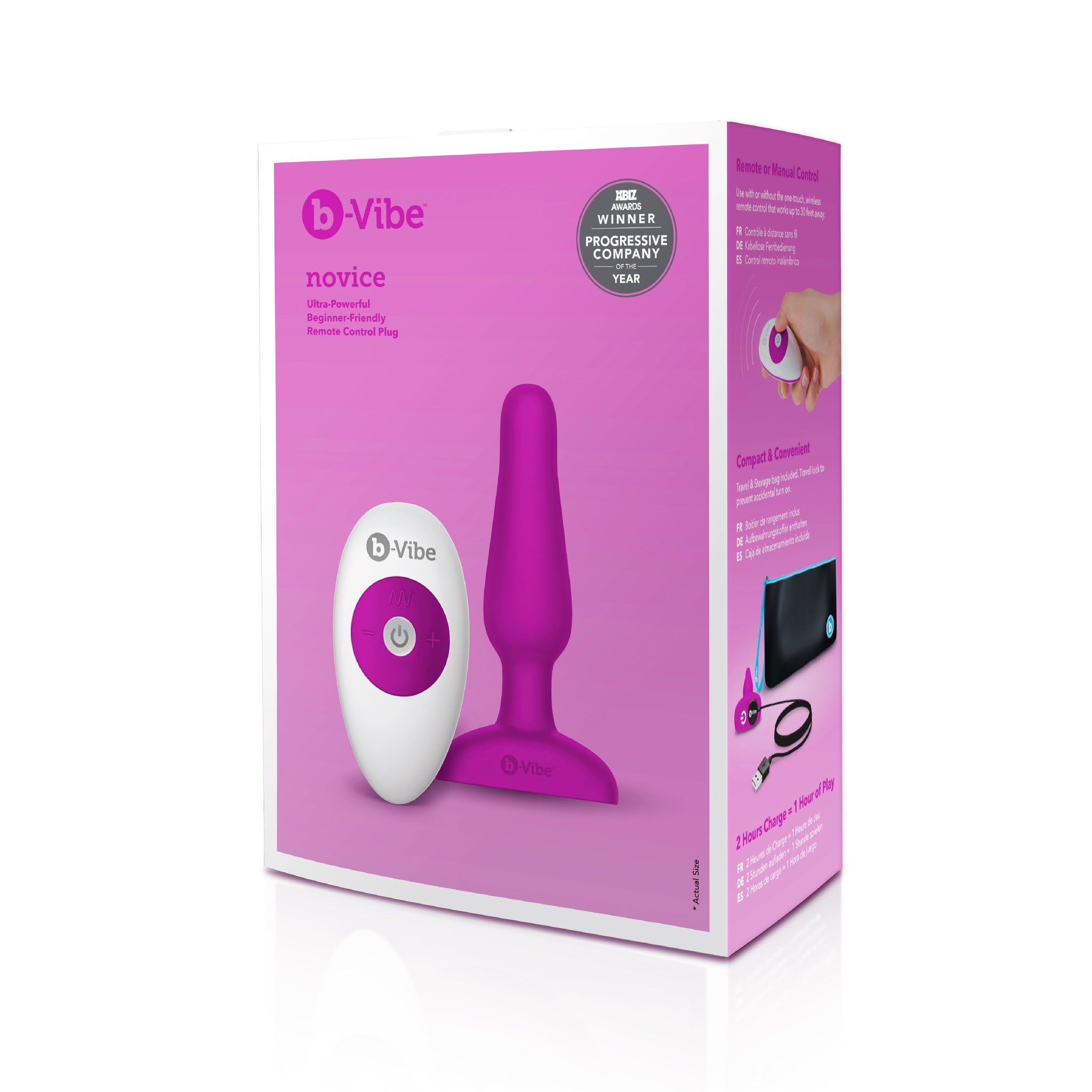 B-Vibe Novice Plug Fuchsia Small Beginner-Friendly Vibrating Anal Plug with Remote Control > Anal Range > Vibrating Butt Plugs - Tophatter Daily Deals
