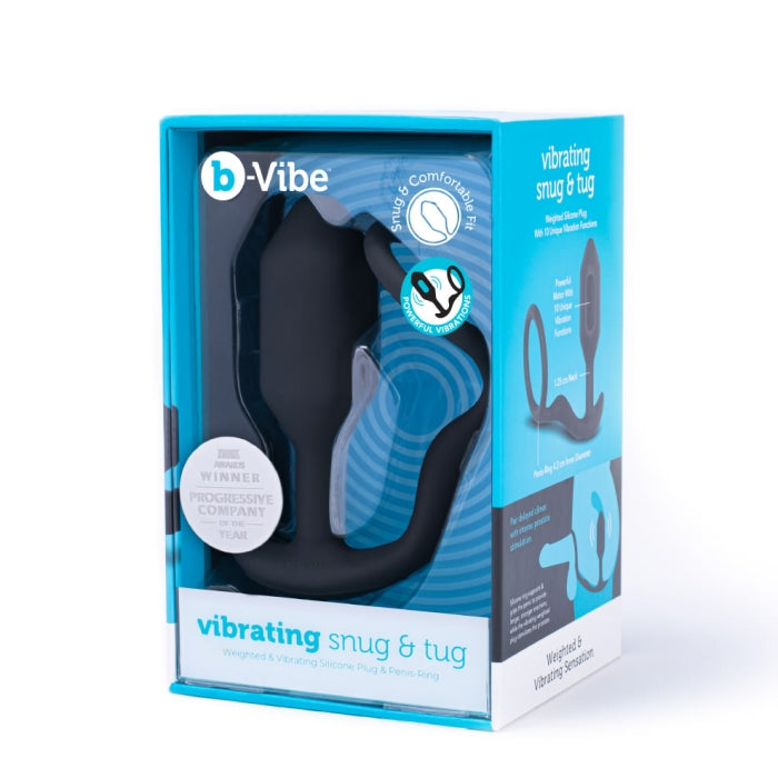 B-Vibe Vibrating Snug and Tug Medium Black Penis Ring and Weighted Butt Plug > Anal Range > Vibrating Butt Plugs - Tophatter Daily Deals